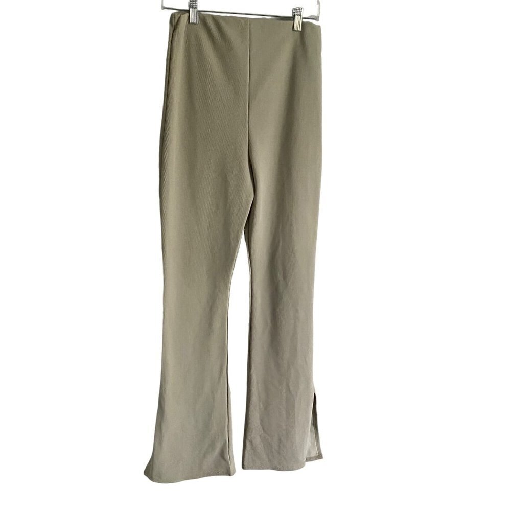 Nasty Gal High Waisted Split Hem Flare Pants Green Size 8 NEW